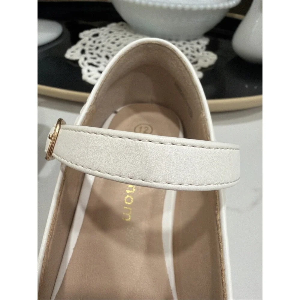 Hehainom Little Girls Emily Strap Mary Jane Shoe Bow Rhinestone‎ Heart 12 White